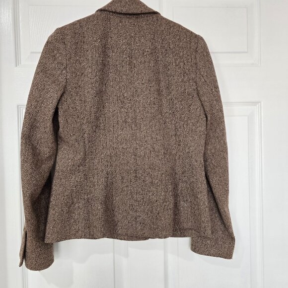 Talbots Wool Blend Tweed Herringbone Double Breasted Blazer Brown Size 8 - Picture 7 of 7